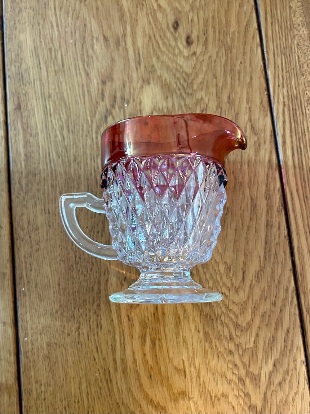 Indiana Glass Ruby-Topped Diamond Pattern Creamer - Picture 2 of 4